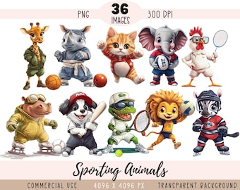 Fichiers PNG CLIPART animaux de sport, alligator de golf, girafe de panier de sport, zèbre de hockey sur glace, usage commercial, fond transparent