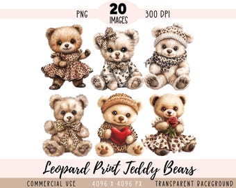 Fichiers CLIPART PNG imprimé léopard ours en peluche, peluches pour chambre d'enfant, usage commercial, fond transparent