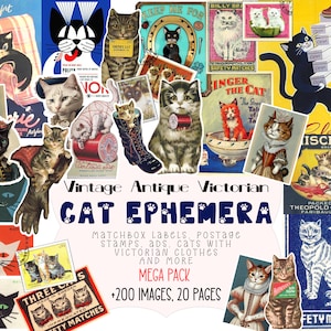 Vintage CAT Ephemera digitale Collage Sheet, JPG-Dateien zum Herunterladen druckbare, sofortige Download Etiketten Aufkleber Karten Schrott-Planer Fussy Schnitt