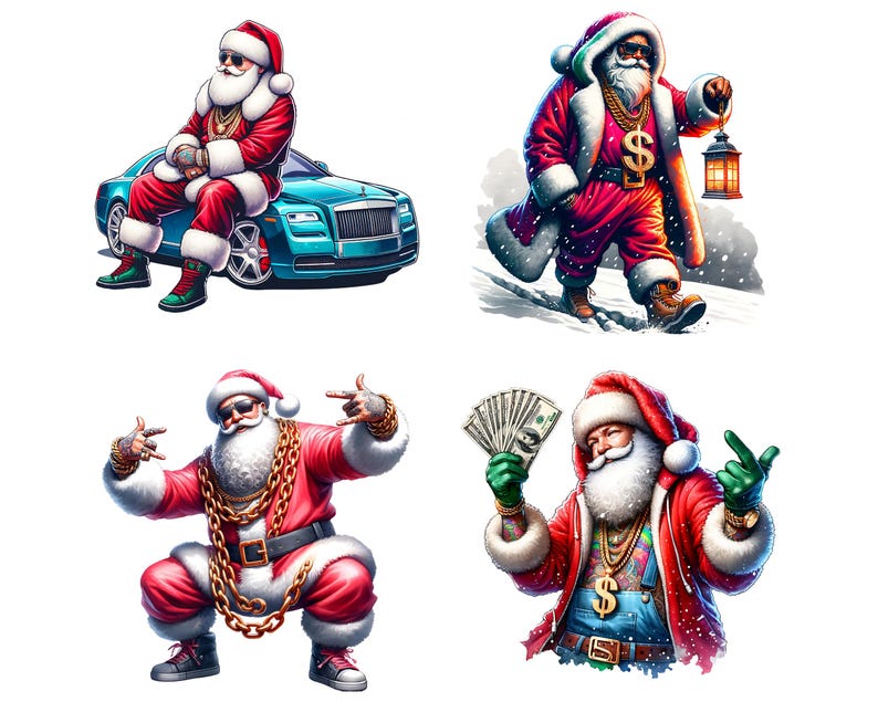 Santa Rapper Art Rapper Santa CLIPART PNG File, Christmas Sublimation, Watercolor Rap ...