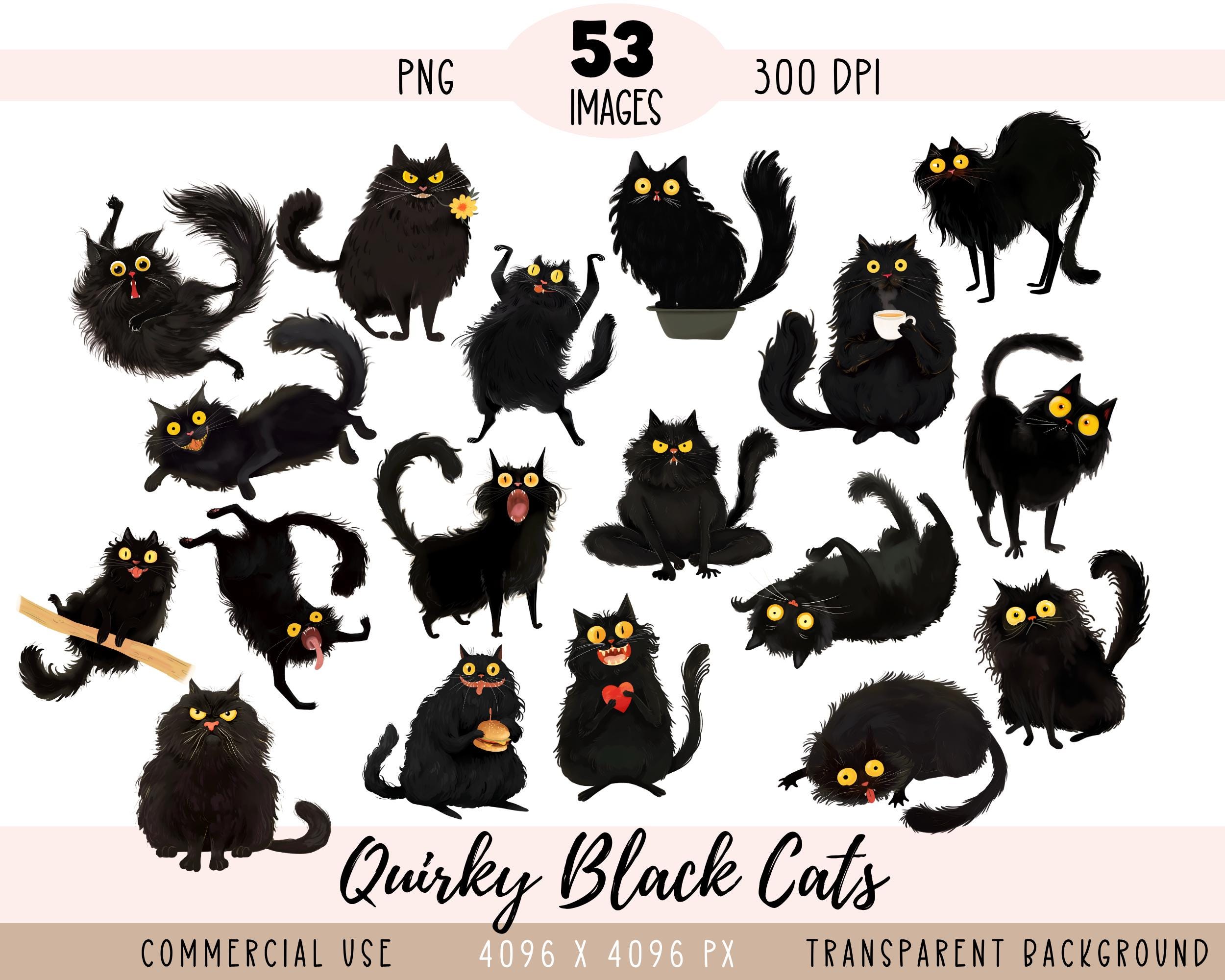 Quirky Black Cats CLIPART PNG Files, Funny Cat Sublimation, Crazy