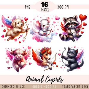 Archivos PNG CLIPART de Cupido de animales, sublimación del día de San Valentín, mapache, cupido, elefante, cachorro, perro, gato, gatito, uso comercial, fondo transparente