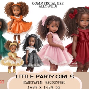 Little Party Girls CLIPART PNG-Dateien, kommerzielle Nutzung, transparenter Hintergrund Melanin dunkle Haut Mode Kleid Urlaub Cute Junk Journal Kids