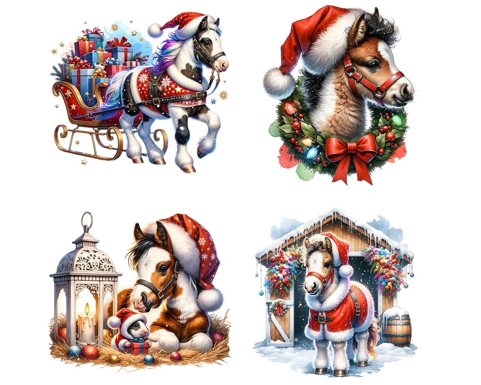 Christmas Pony CLIPART PNG File, Baby Horse Sublimation, Santa Foal ...