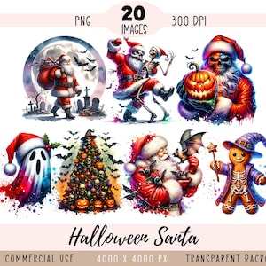 Archivos PNG de imágenes prediseñadas de Halloween de Navidad, sublimación de Papá Noel aterrador, mago malvado de Papá Noel, fantasma festivo, uso comercial, fondo transparente