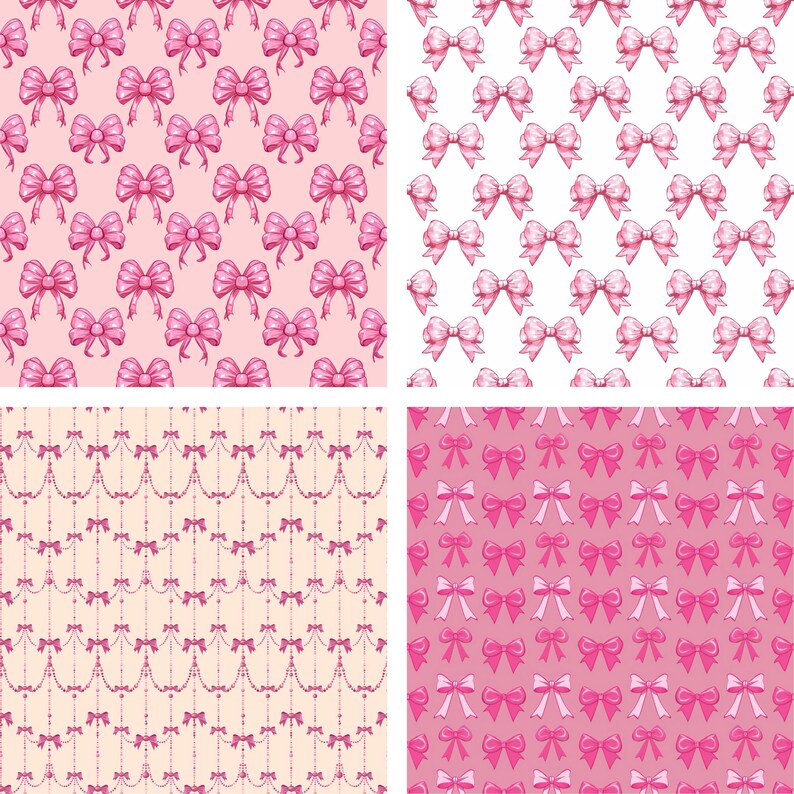 Pink Bows Pattern Digital Papers JPG, Seamless Crafting Paper ...
