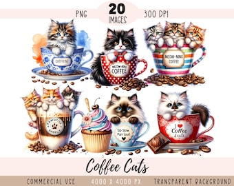 Fichiers PNG CLIPART Coffee Cats, j'ai besoin de sublimation de café, chaton noir dans une tasse, drôle de chaton dans une tasse, usage commercial, fond transparent