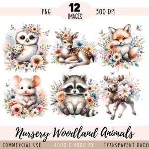 Fichiers PNG CLIPART pépinière animaux de la forêt, sublimation de bébés animaux, cerf faon orignal souris hérisson usage Commercial fond Transparent