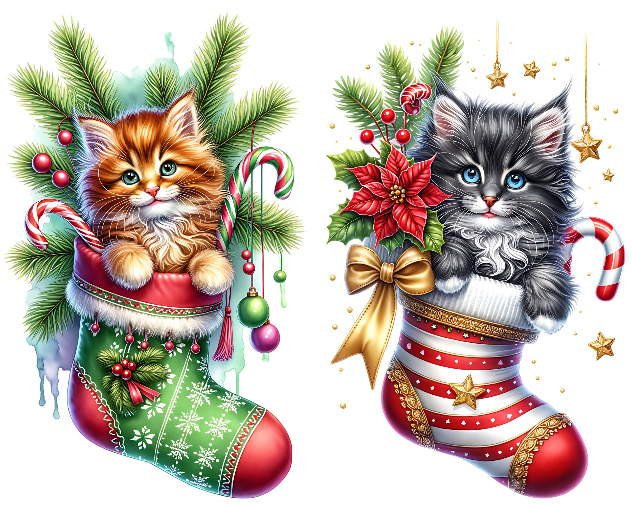Christmas Stocking Kitten CLIPART PNG File, Cute Cat Sublimation ...