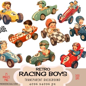 Rennwagen Jungen CLIPART PNG-Dateien Kommerzielle Nutzung Transparenter Hintergrund Vintage Retro Nascar Racer Kundgebung Fahrendes Fahrerfahrzeug Junk Journal
