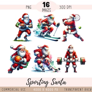 Arquivo PNG do Sporting Santa CLIPART, Sublimação de Natal, Aquarela Beisebol Cesta Vôlei Tênis, Uso comercial, Fundo transparente