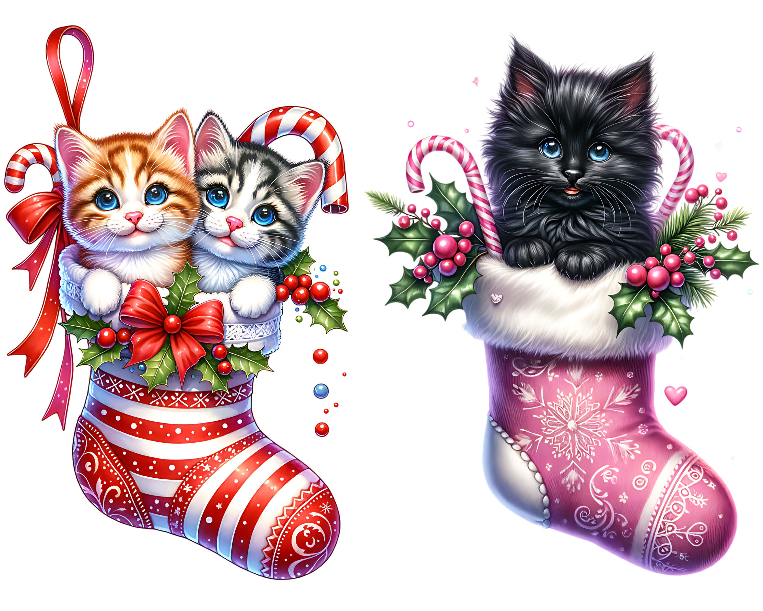 Christmas Stocking Kitten CLIPART PNG File, Cute Cat Sublimation ...