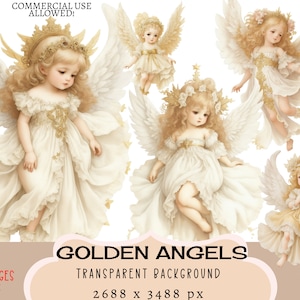Goldene Engel CLIPART PNG-Dateien, kommerzielle Nutzung, transparenter Hintergrund Antike kleine Engel Vintage Old Style Rokoko Gold Junk Journal