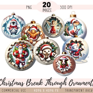 Fichiers PNG CLIPART de décorations de Noël, sublimation animale mur, 3D dinosaure Santa Bauble usage Commercial fond Transparent