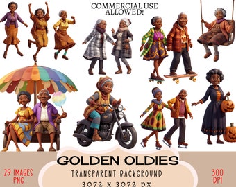 Rentner CLIPART PNG-Dateien, dunkle Hautfarbe, kommerzielle Nutzung, transparenter Hintergrund Senioren alte Frauen Männer Dancing Cat Junk Journal