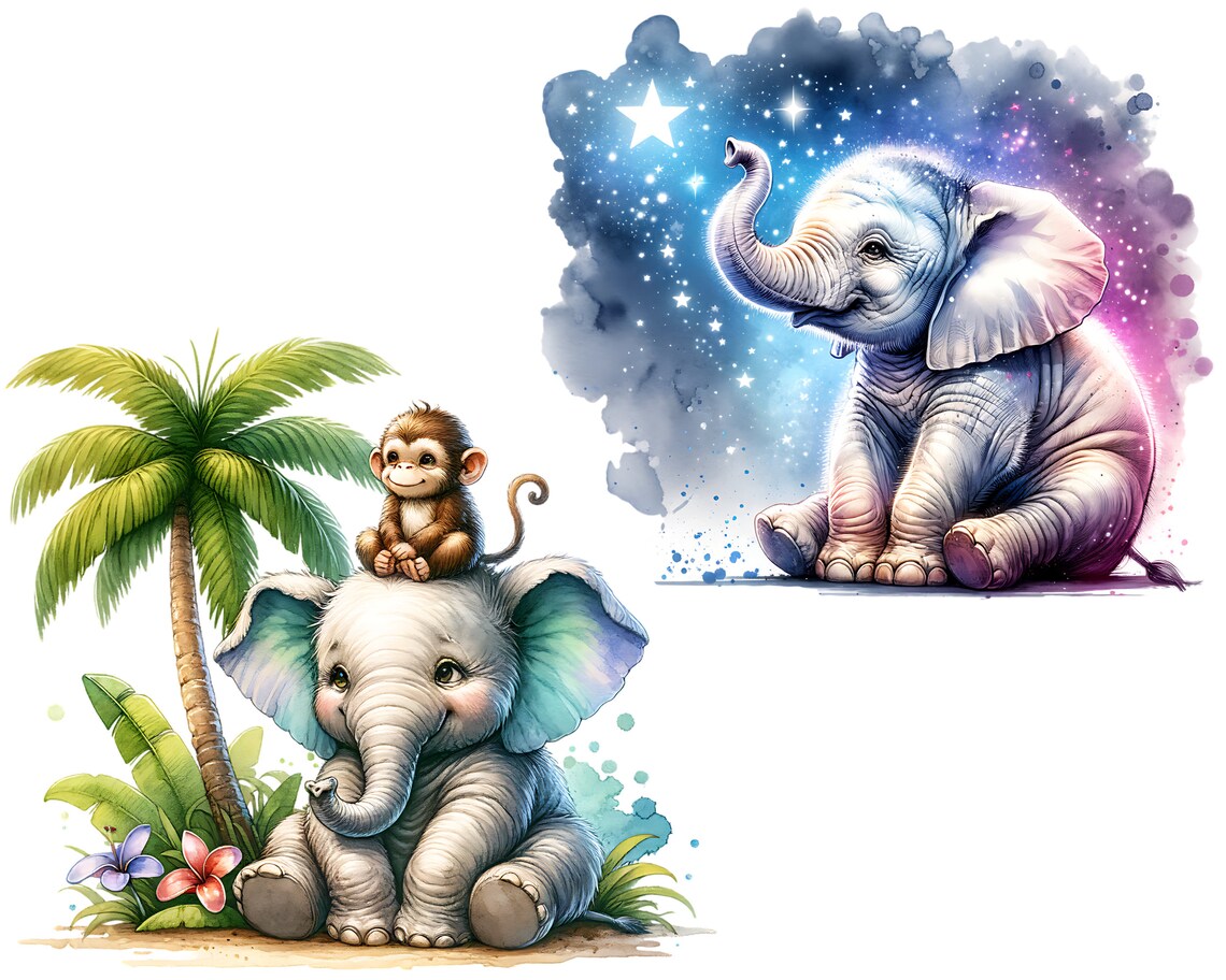 Baby Elephants CLIPART PNG Files, Cute Safari Animal Sublimation ...