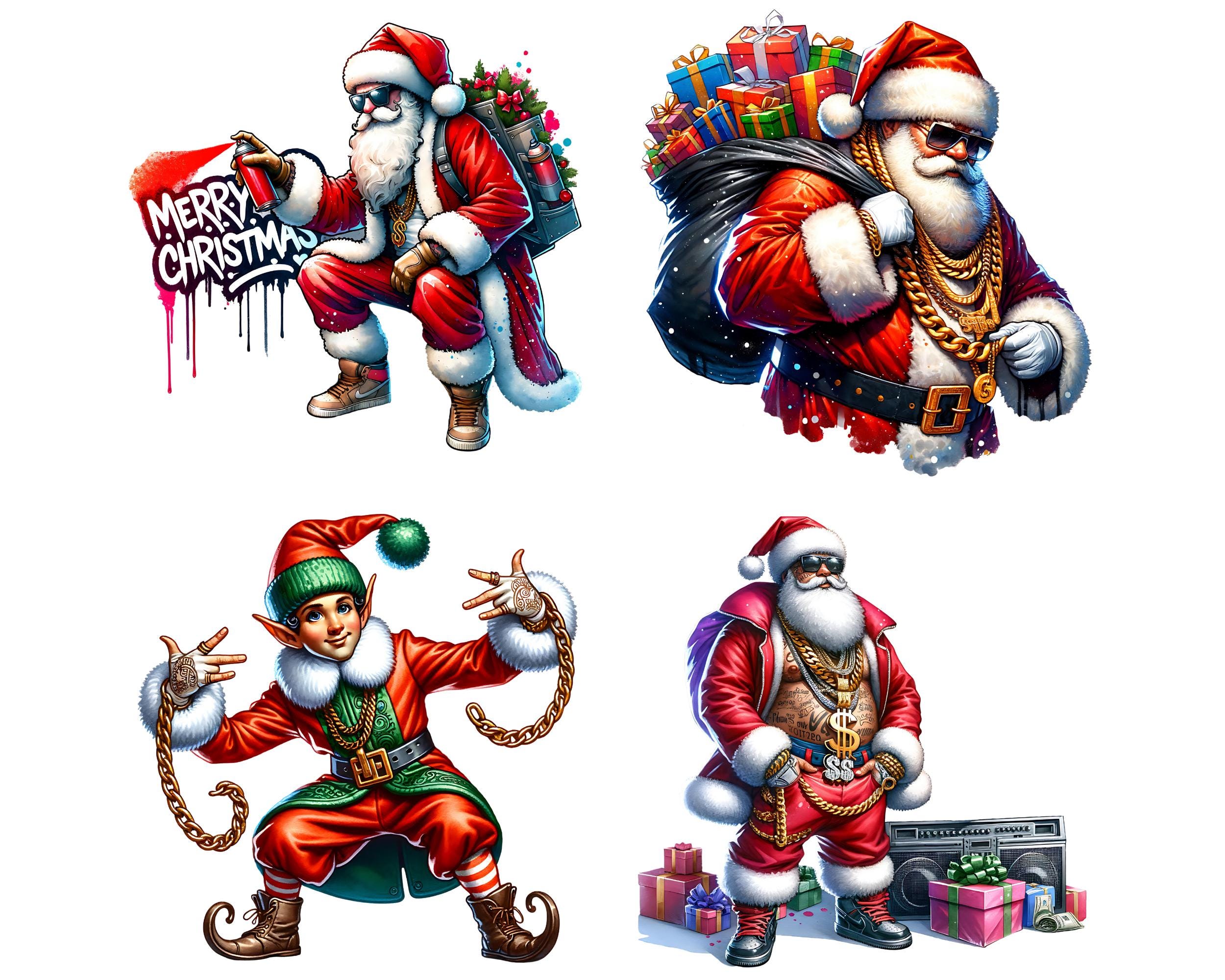 Future Rapper Cartoon Christmas Rapper Santa CLIPART PNG File, Christmas Sublimation, Watercolor Rap ...