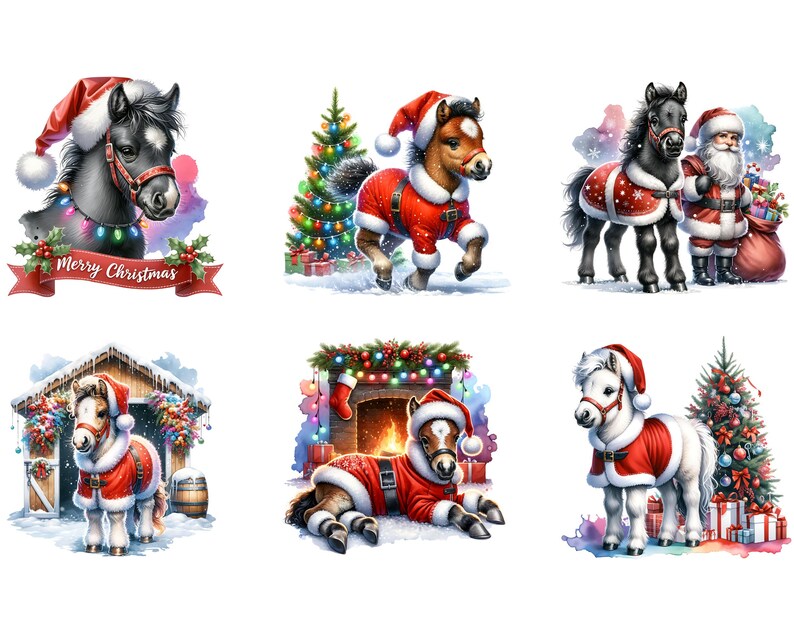 Christmas Pony CLIPART PNG File, Baby Horse Sublimation, Santa Foal ...