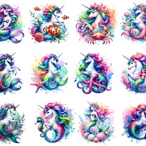 Unicorn Mermaids CLIPART PNG Files, Cute Fantasy Sublimation, Kid's ...