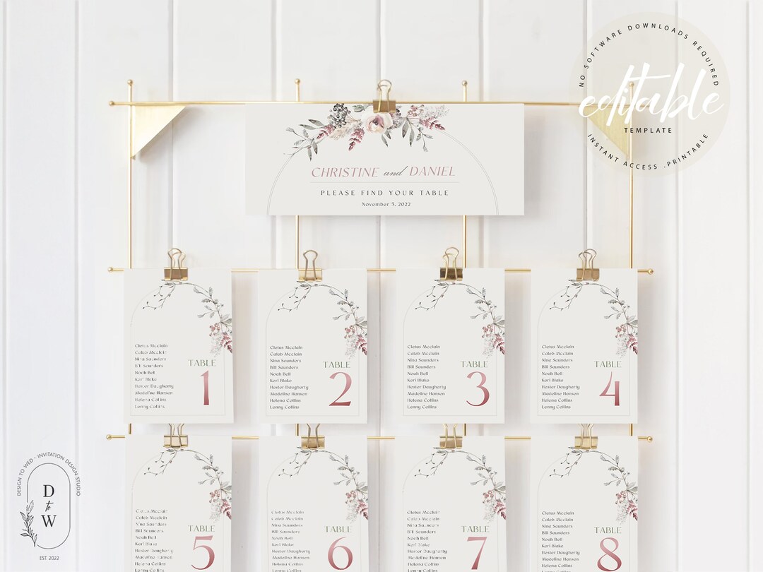 Seating Plan Board Wedding Seating Chart Template Printable Wedding ...
