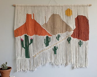 Arizona Desert Wall Mural, Desert Sunset Tapestry, Hand Woven Tapestry, Fiber Art, Southwest Weaving Decor, Grand Canyon Artwork