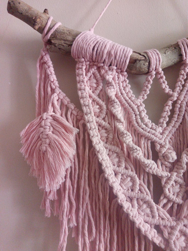 Macrame Pastel Pink Woven Wall Hanging Mini Macrame Tapestry Etsy