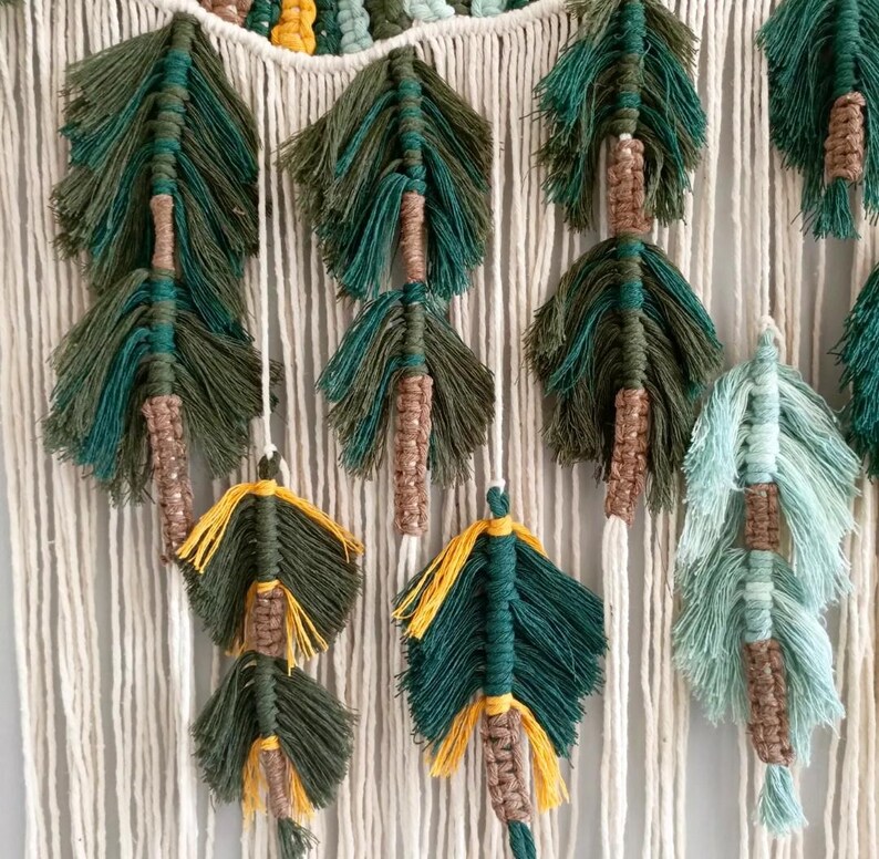 X Large Mountain Macrame Wall Art, Handwoven Nature Forest Landscape