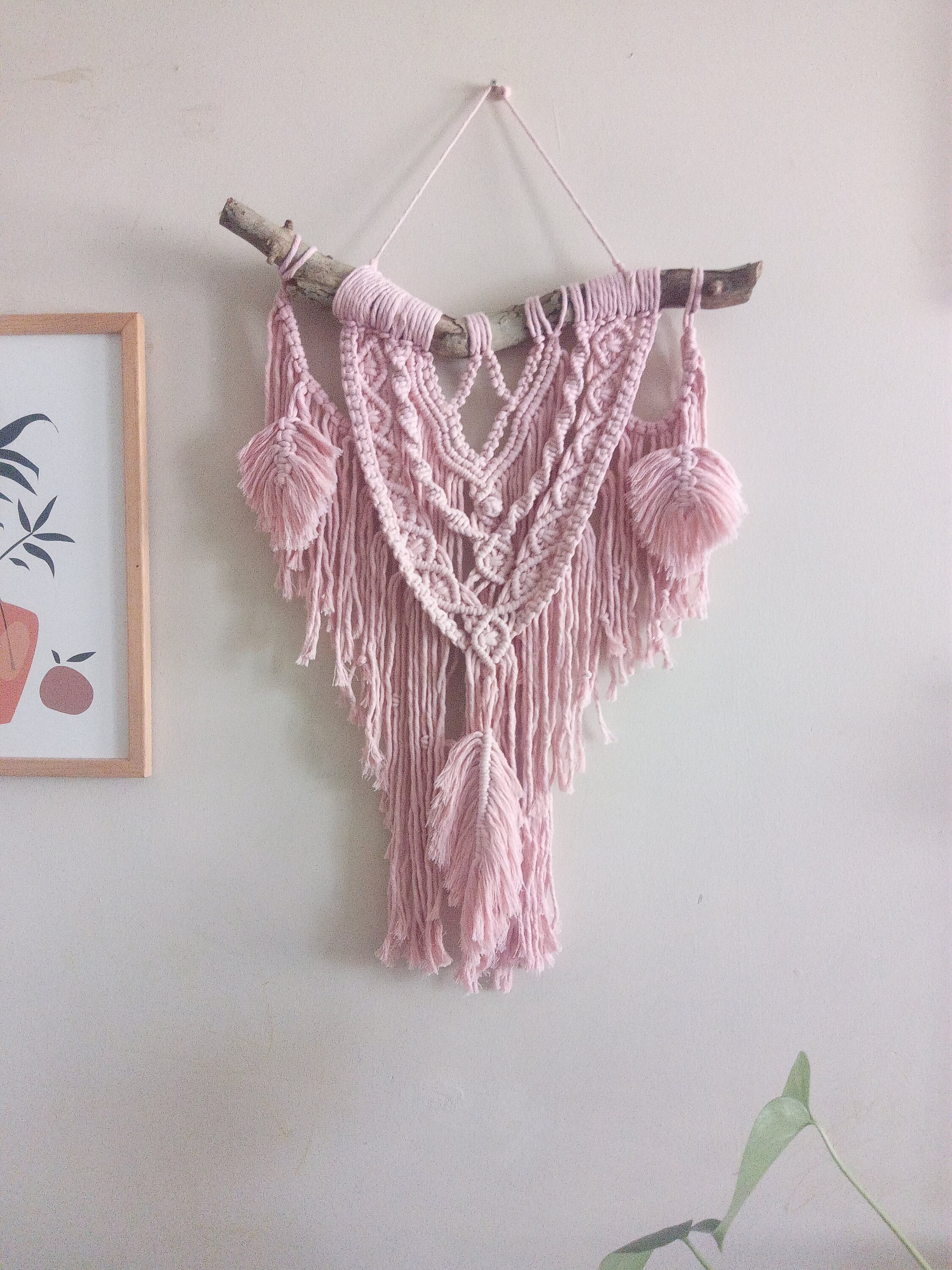 Macrame Pastel Pink Woven Wall Hanging Mini Macrame Tapestry Etsy
