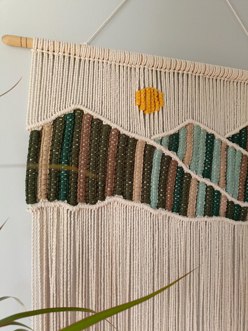 Large Mountain Macrame Wall Hanging, Hand Woven Landscape Tapestry