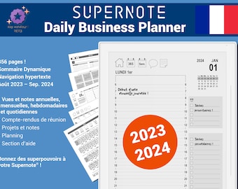 Daily Business Planner, agenda pdf 2023/2024 pour la Supernote®, avec navigation hypertexte - Version française