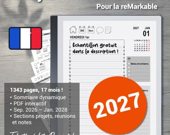 Planificador de negocios diario, año 2027, planificador compatible con su reMarkable®, con navegación por hipertexto.