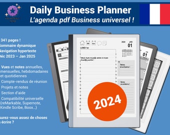 Daily Business Planner, agenda pdf 2024 universel, avec navigation hypertexte - Version française