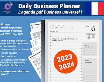 Vertical Daily Business - 2023/2024 Edition Universal pdf calendar for Eink tablets with hypertext navigation - French version