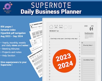 Vertical Daily Business - 2023/2024 Edition pdf Planner for the Supernote® with hypertext navigation - English version