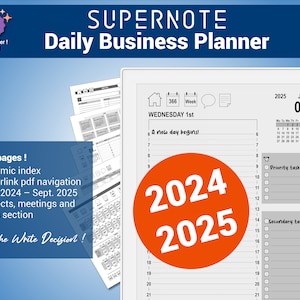 Daily Business Planner, academic year 2024/2025, pdf planner for the Supernote®, with hypertext navigation - English version