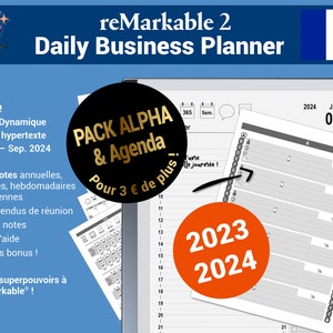 Daily Business Planner & ALPHA Pack, 2023/2024 pdf calendar and alphabetical directory, with hypertext navigation - French version