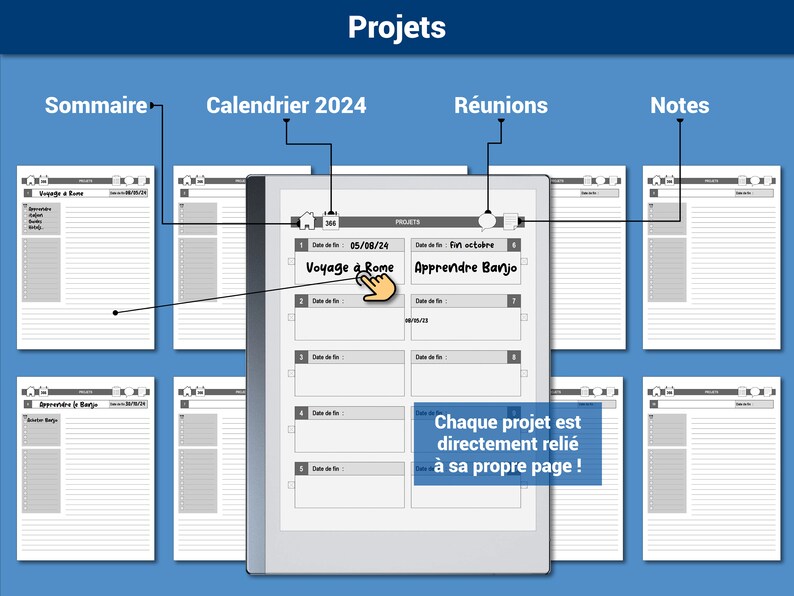 Pack productivité : Daily Business Planner, agenda 2024 et Meeting Planner pour la reMarkable® Navigation hypertexte Version française image 6