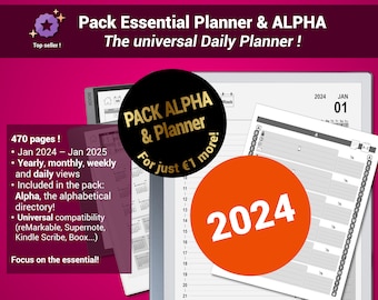 Pack Essential Planner & ALPHA - 2024 Edition - Daily planner and alphabetical directory for E-ink tablets