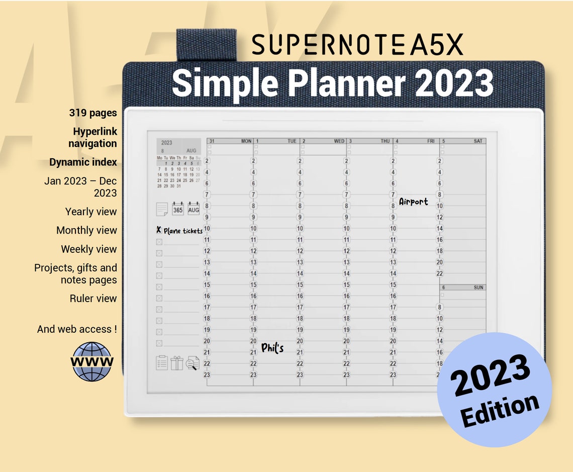 Simple Pdf Planner 2023 for Supernote A5X With Hyperlinks and Etsy