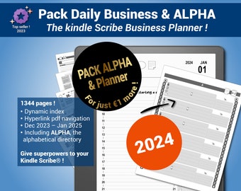 Daily Business Planner & ALPHA pack, 2024 pdf planner, alphabetical directory for the kindle Scribe®, with hypertext navigation - English