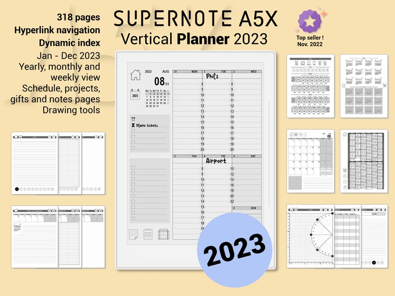 Vertical pdf Planner 2023 Edition for Supernote A5X with Etsy France