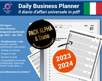 Daily Business Planner & ALPHA pack, 2023/2024 pdf planner e rubrica alfabetica, con navigazione ipertestuale - Versione italiana