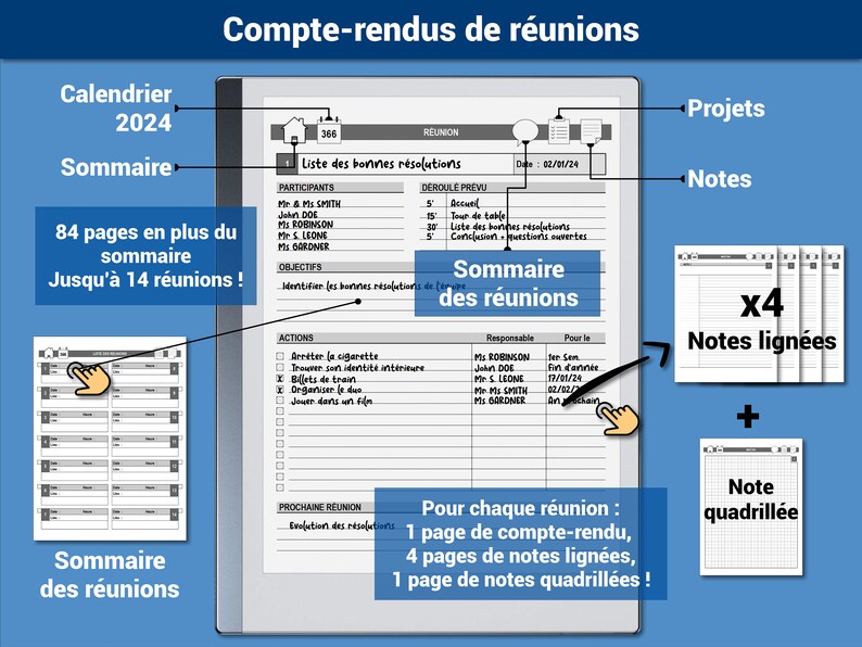 Pack productivité : Daily Business Planner, agenda 2024 et Meeting Planner pour la reMarkable® Navigation hypertexte Version française image 5