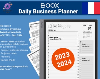 Daily Business Planner, agenda pdf 2023/2024 pour les tablettes Boox®, avec navigation hypertexte - Version française