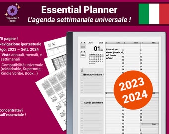 Essential Planner 2023/2024 - Agenda settimanale universale in pdf per tablet E-ink, with ipertestual navigation - Italian version