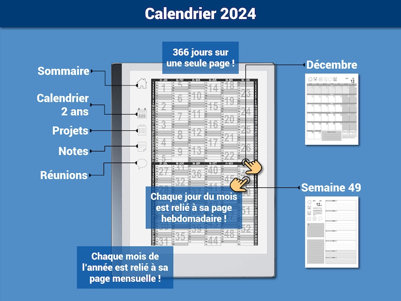 Pack productivité : Daily Business Planner, agenda 2024 et Meeting Planner pour la reMarkable® Navigation hypertexte Version française image 7