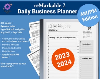 AM/PM Daily Business Planner - 2023/2024 Edition pdf Planner for the reMarkable® with hypertext navigation - English version