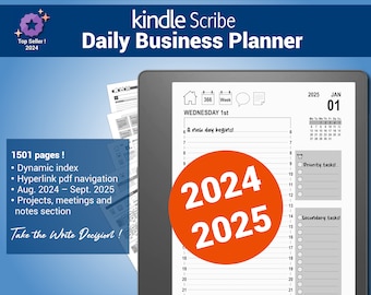 Planificador diario de negocios, año académico 2024/2025, planificador en pdf para kindle Scribe®, con navegación de hipertexto - Versión en inglés