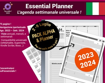 Essential Planner & ALPHA pack, 2023/2024 agenda pdf e rubrica alfabetica, con navigazione ipertestuale - Versione italiana