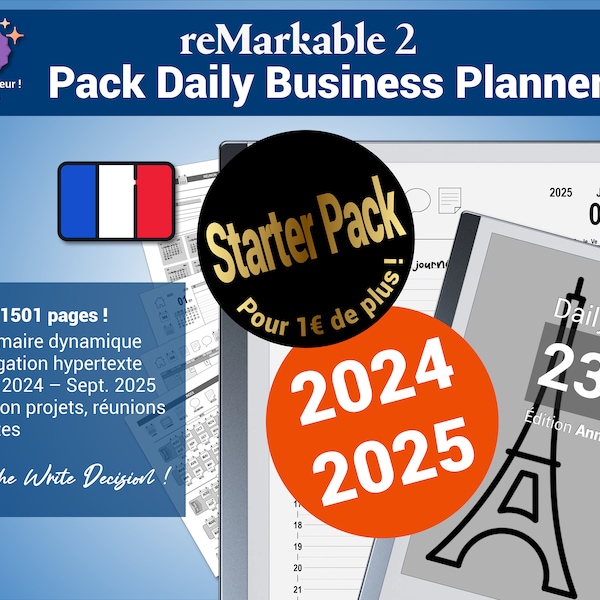 Pack Daily Business Planner, années scolaires 23/24 & 24/25, pour la reMarkable®, avec navigation hypertexte - Version française